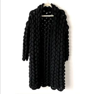Vintage style puffy braided cardigan sweater